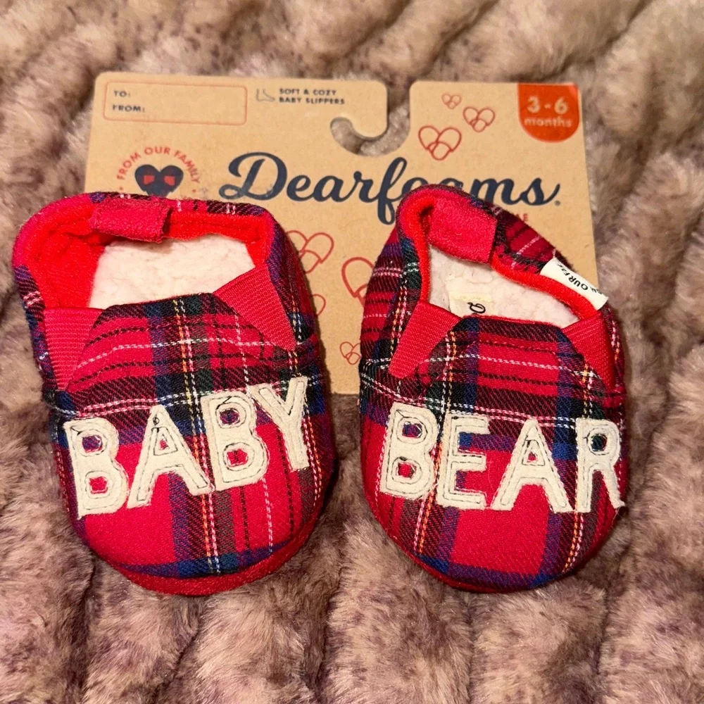 Dearfoams Red Plaid Baby Bear Slippers